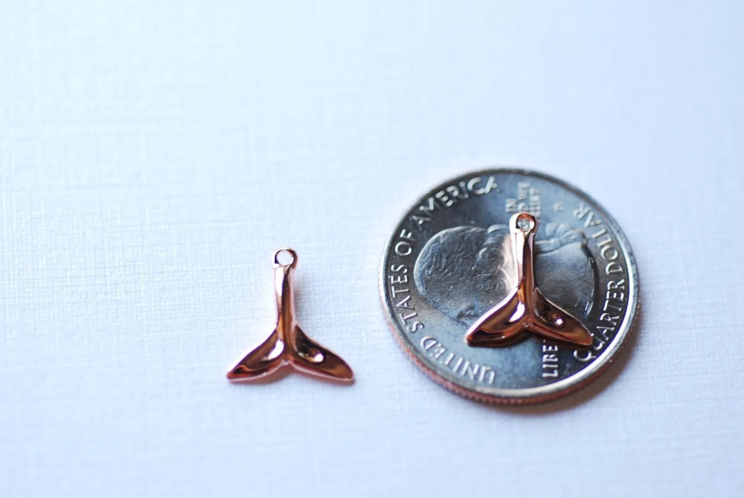 Shiny Rose Vermeil Gold Dolphin Fin Tail Charm - 18k gold plated over sterling silver, Rose gold Dolphin tail, rose gold whale tail,106