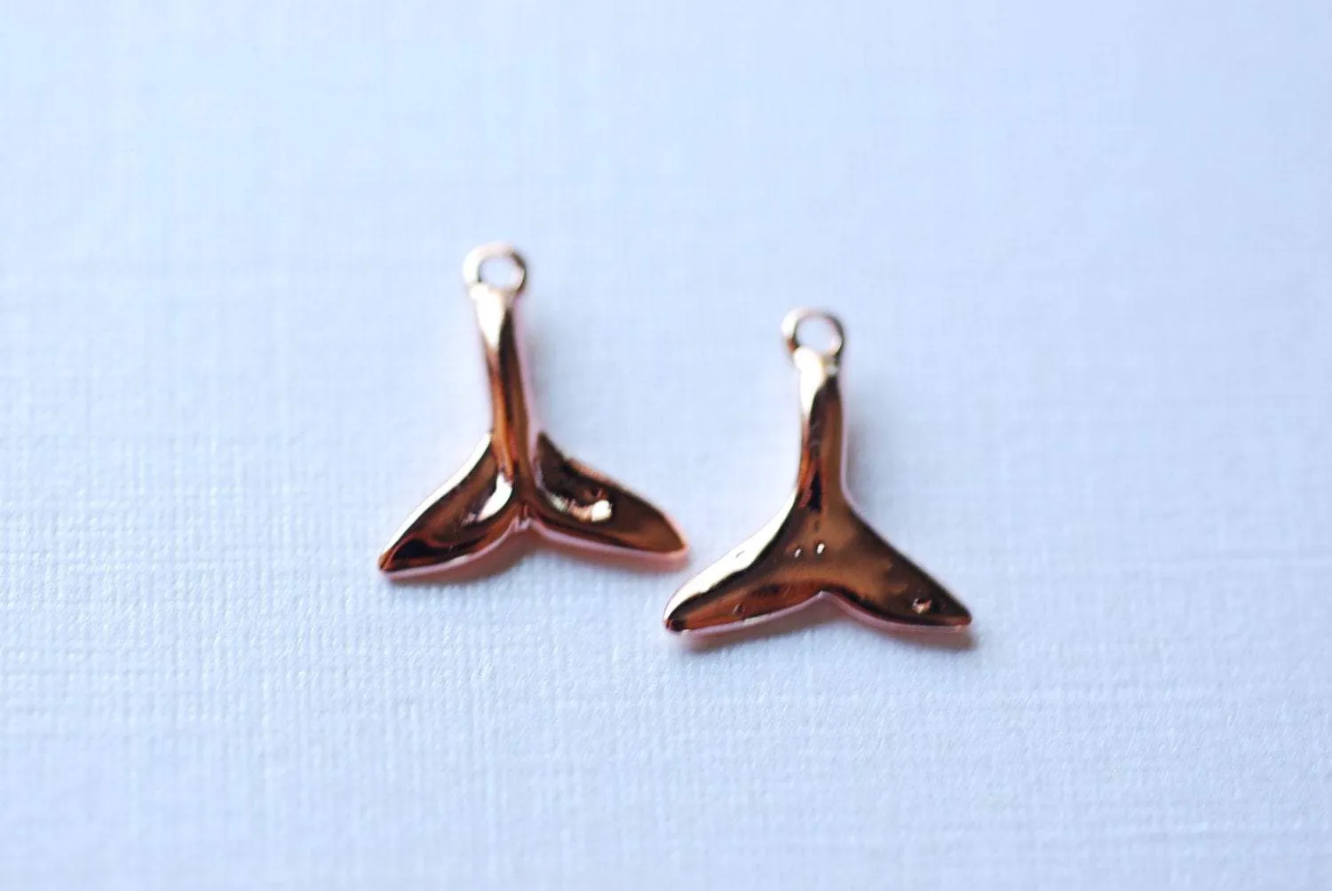 Shiny Rose Vermeil Gold Dolphin Fin Tail Charm - 18k gold plated over sterling silver, Rose gold Dolphin tail, rose gold whale tail,106