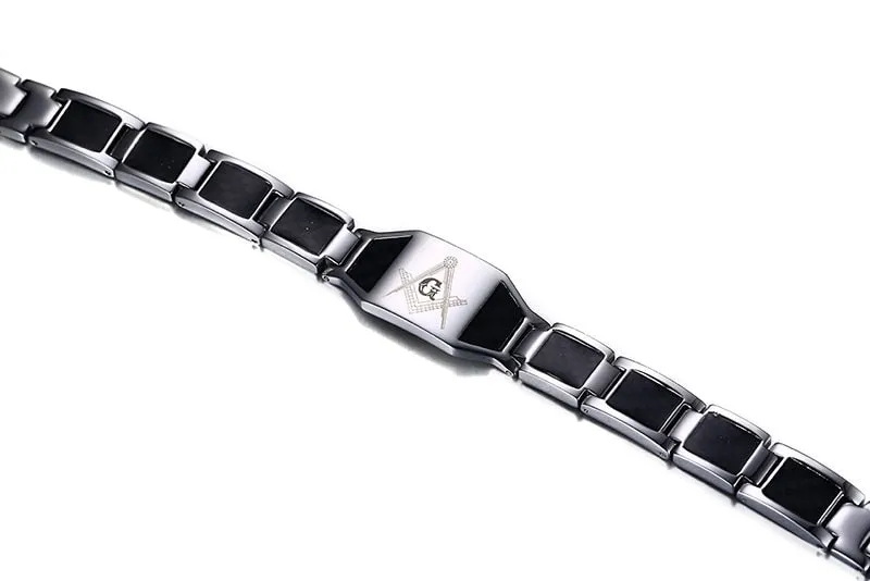 Stainless Steel Black Carbon Fiber Masonic Freemason Bracelet