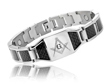 Stainless Steel Black Carbon Fiber Masonic Freemason Bracelet