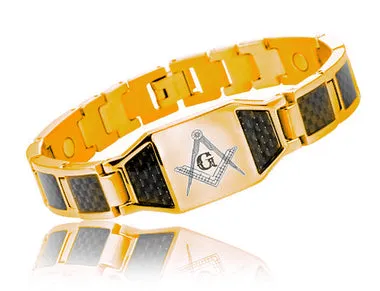 Stainless Steel Black Carbon Fiber Masonic Freemason Bracelet