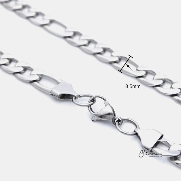 Stainless Steel Figaro Chain Men's Necklace - 8.5mm width | 61cm length