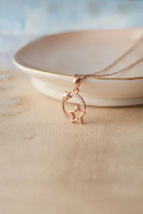 Star Orbit Rose Gold Plated Sterling SIlver Pendant