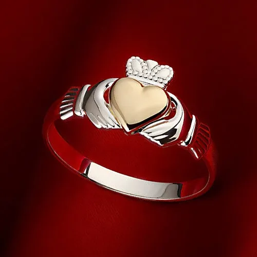 Sterling Silver Claddagh Ring w/ 10k Gold Heart