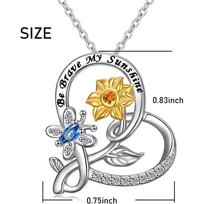 Sterling Silver Sunflower with Honey Bee Brave My Sunshine Pendant Necklace