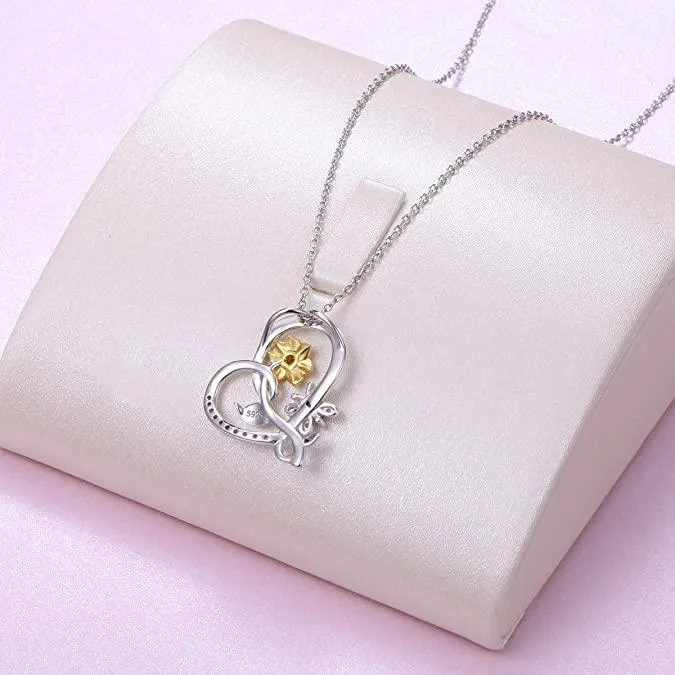 Sterling Silver Sunflower with Honey Bee Brave My Sunshine Pendant Necklace