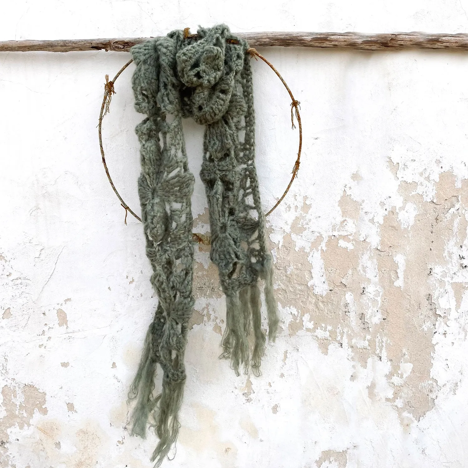 Susana Crochet Scarf - Women - MO Mohair - S049 Sage Green