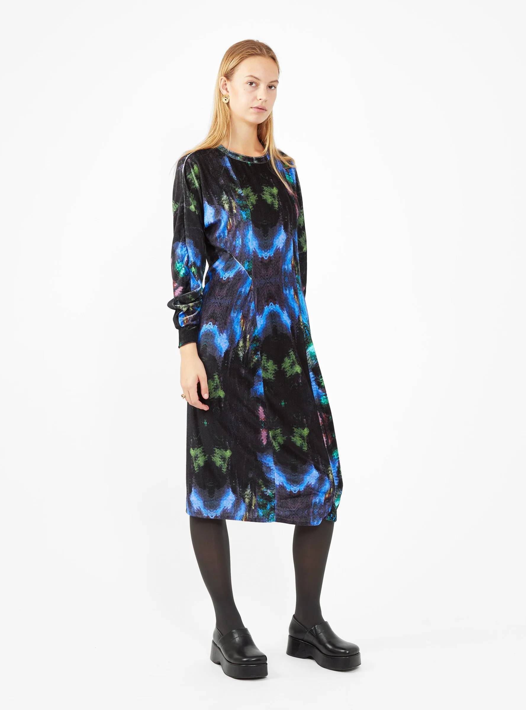 Viola Velour Dress Black Cosmic Print