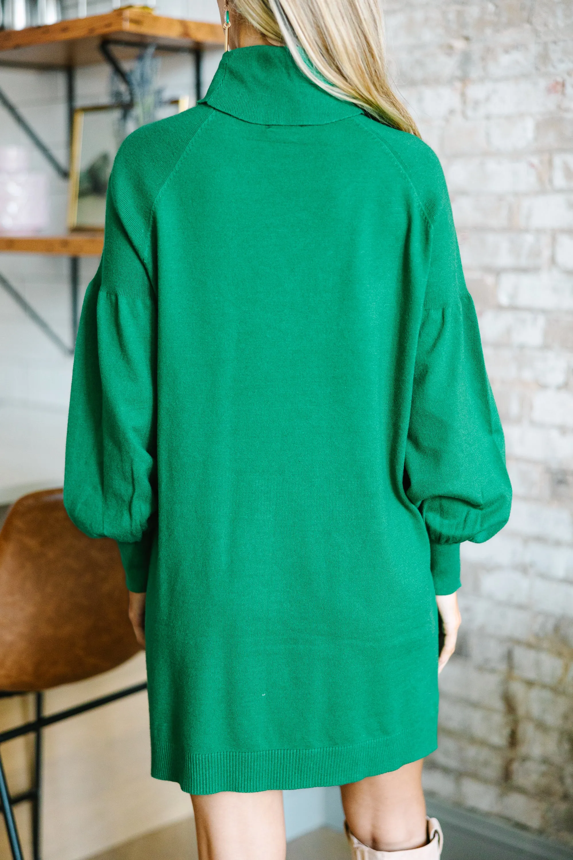 Wherever You Go Kelly Green Turtleneck Sweater Dress